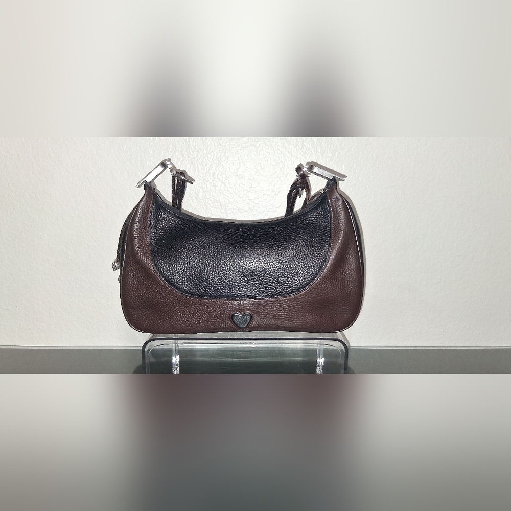 Brighton Elegant Black and Brown Leather Women's Bag Classic Hanging Charm - Picture 10 of 16